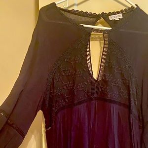 Black tent dress size L, comfortable, perfect with tights and boots.